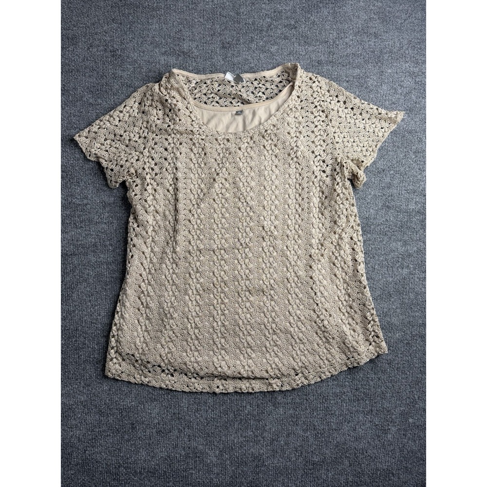 JM Collection Women's‎ Blouse XLarge Beige pullover stretch mesh Knit